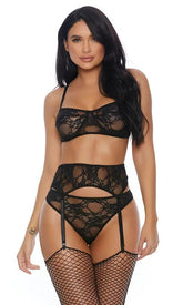 Black Mesh Three Piece Intimate Set Areous